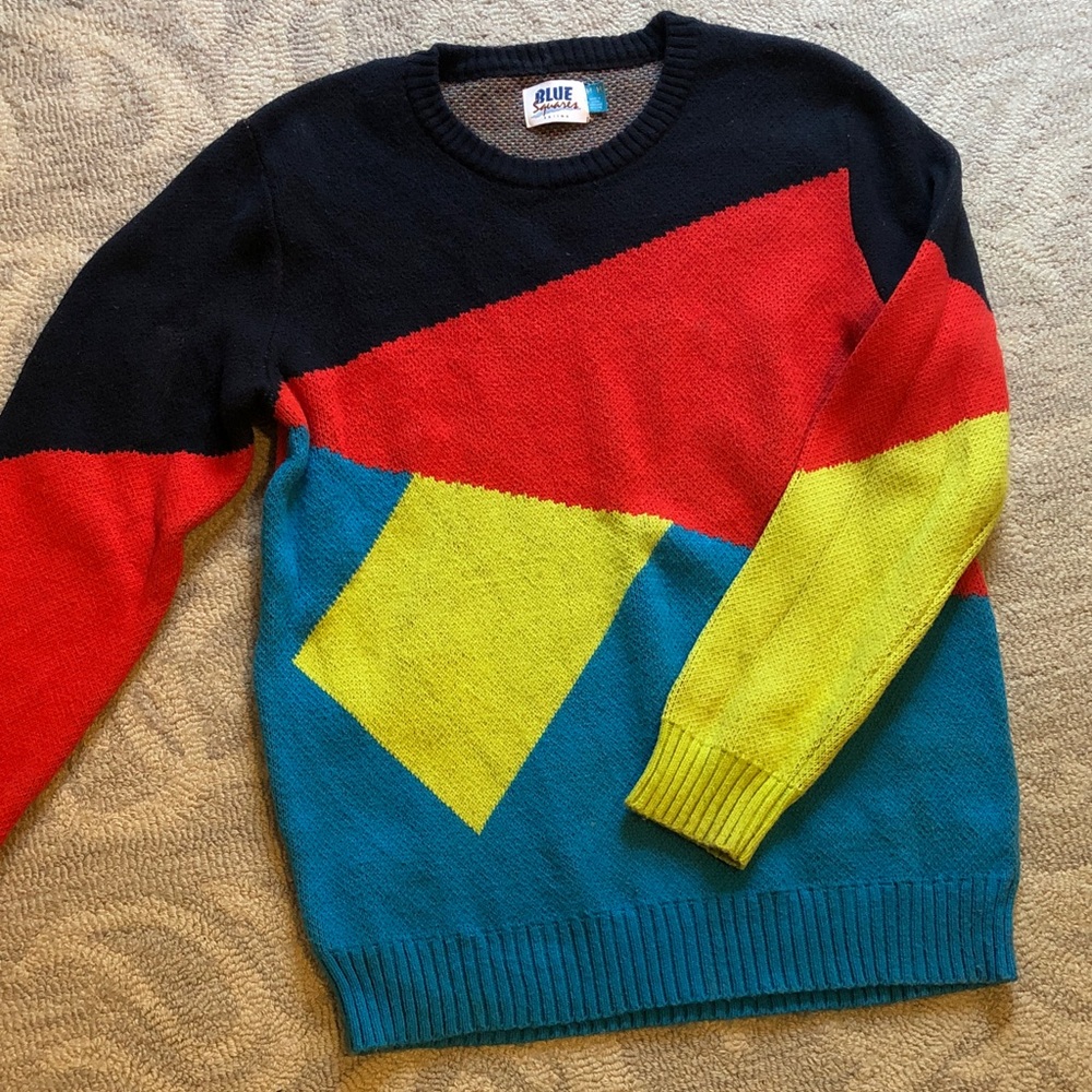 Blue Squares Skiing colorblock sweater